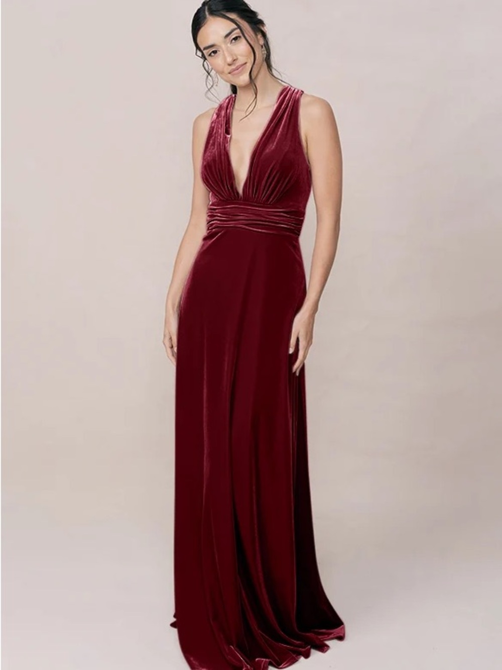 Revelry Micah Convertible Velvet Maxi Dress with Bandeau Burgundy Rose Sz Small